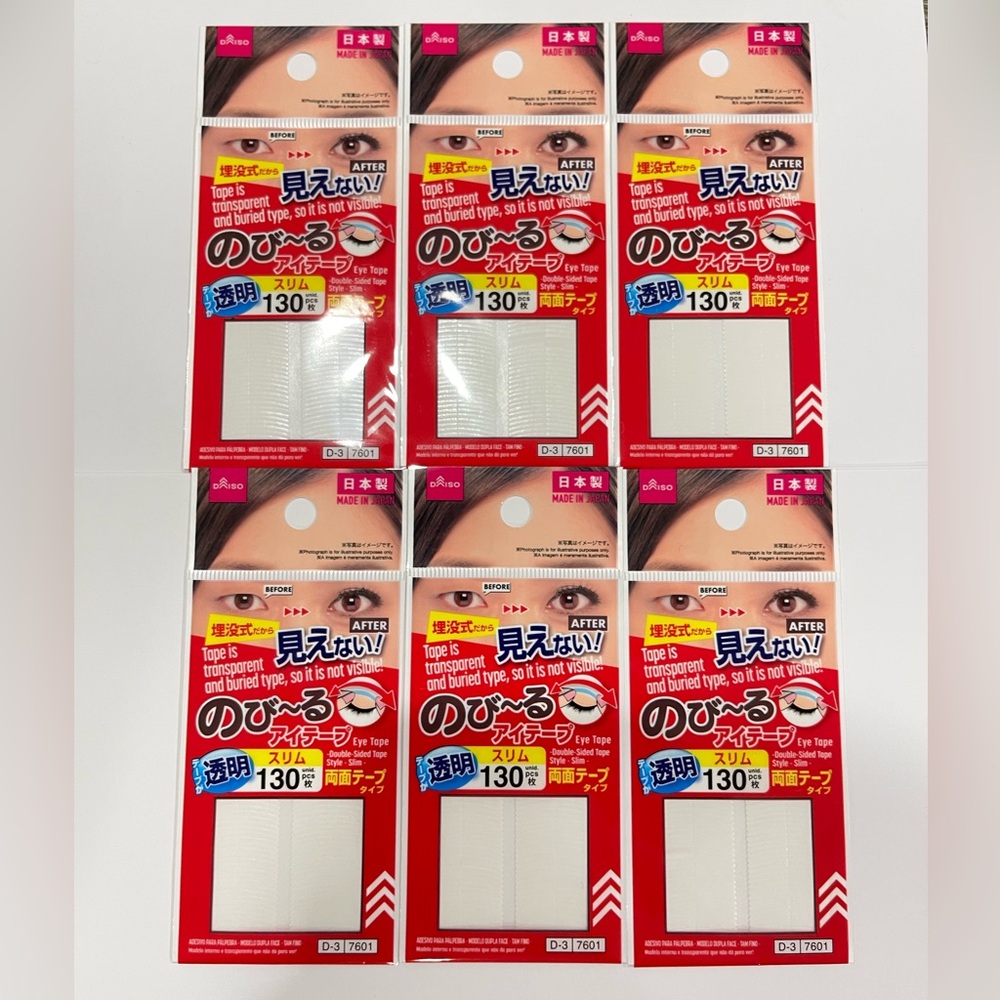 6 Pack Daiso Slim Double-Sided Eyelid Tape Transparent 130pcs new made in Japan